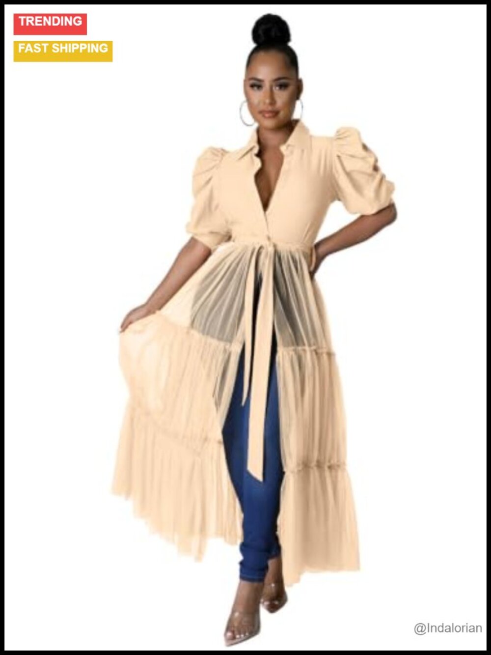 Off Shoulder Ruffle Tunic Blouse with Belt Asymmetrical Hem
